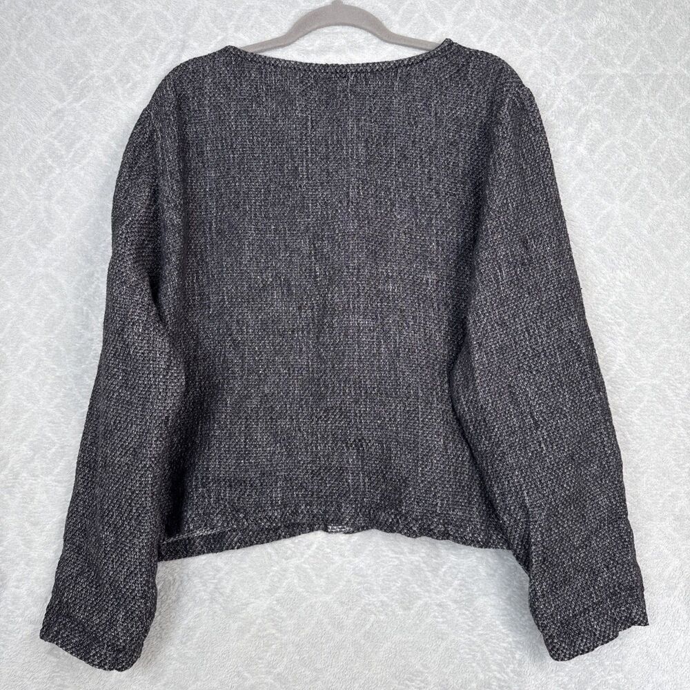 Flax 100% Linen Compelling Cardigan Large Black Honeycomb Knit Career Lagenlook - Picture 3 of 10